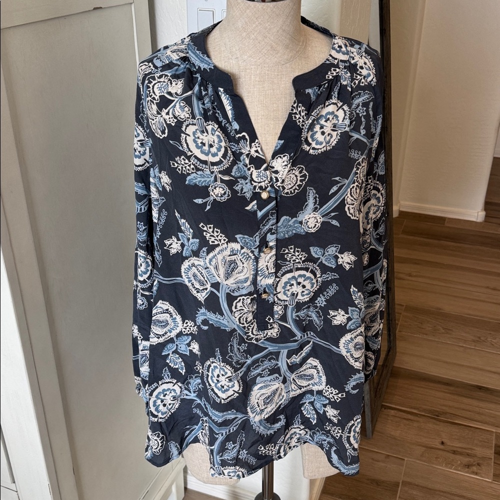 Spartina 449 L Cora silk blouse top Oyster Factory floral print